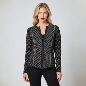 Liz Claiborne Small Black and White Long Sleeve Full Zip Cardigan